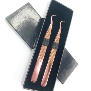 Pince à épiler professionnelle en acier inoxydable de haute qualité pour extensions de cils, or rose, crochet lisse, courbée, antistatique, volume - Product Image 5