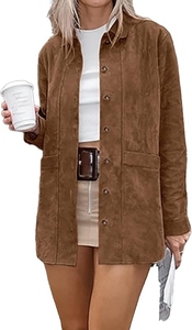 Veste en daim de mouton de qualité supérieure pour femmes, bouton élégant, coupe ajustée, matière douce, manteau d'automne et d'hiver, coupe-vent, tendance - Product Image 3