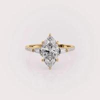 Bague de fiançailles en diamant de laboratoire de forme marquise certifiée IGI, or jaune/rose et or blanc 18 carats, pavé, bague de mariée