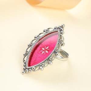 92.5 Silver Hastakala Moh Hand-<b>Painted</b> Ring Agate Zircon <b>Stone</b> Bezel Set Everyday Wear Gift Fine Jewelry Platinum Main Material - Product Image 2