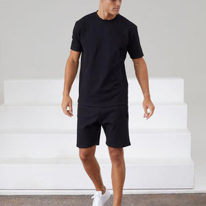 Conjuntos de camisetas y pantalones cortos de algodón para hombre, conjuntos cortos de tela pesada de algodón para hombre, camiseta y pantalones cortos de algodón personalizados - Product Image 4