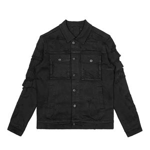 Blouson Bomber en Jean Effet Usé et Déchiré Style Hip Hop Nouvelle Collection Automne Vente en Gros pour Hommes Style Patchwork 2023 - Product Image 1