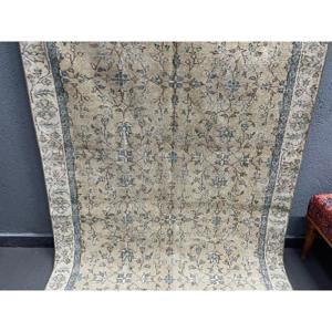 Alfombra Turca Vintage de 4.5x7.9 pies, Alfombra Azul de Lana Marroquí - Product Image 2