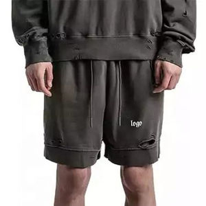 2025 pantalones cortos atléticos transpirables con lavado ácido Unisex personalizados 100% algodón de alta calidad Casual 5 pulgadas en costura sólida para hombres antiarrugas - Product Image 1