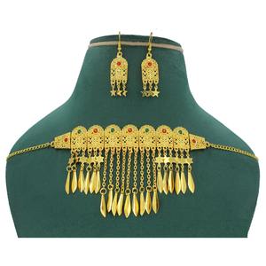 Traditional Gold Plated Handmade Choker Necklace with Earrings Ethnic Bridal Jewelry Arab African Dubai Women <b>Wedding</b> Jewellery - Product Image 1