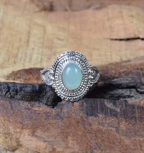 แหวนพลอยอความารีนสีเขียวเงินสเตอร์ลิงทำด้วยมือ925แข็งสำหรับงานเลี้ยง - Product Image 4