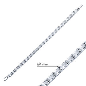 Clear Zircon Stone Rectángulo Baguette Cut 925 Sterling Silver Venta al por mayor Pulsera DE TENIS hecha a mano turca - Product Image 2