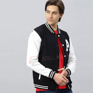 Chaqueta universitaria de corte clásico para hombre con botones a presión y mangas de contraste Chaqueta universitaria con logotipo bordado personalizado para hombre - Product Image 5