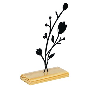 Figurine de fleur en métal noir accrocheur sur base en bois objet de table moderne ajoute un style artistique vibrant - Product Image 1