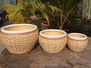 May Tre La LTL Extérieur Maison Jardin Décor Vente Chaude Fibre Naturelle Tissage Céramique Jardinière Pots De Fleurs En Gros Disponible - Product Image 5