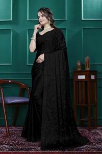 Most Beautiful Premium Rangoli Silk Sequence Embroidery Black Saree Collection Pakistani Style Quick Dry All Seasons <b>Dress</b> for - Product Image 4