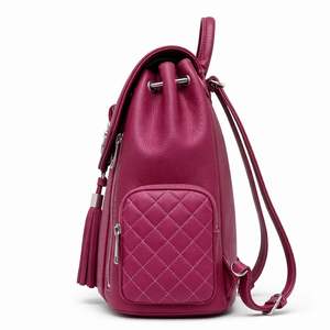 Mochila de Mujer de Cuero PU Acolchado de Lujo con Decoración de Borlas, Múltiples Bolsillos con Cremallera y Correas de Hombro Ajustables para Uso Diario - Product Image 3