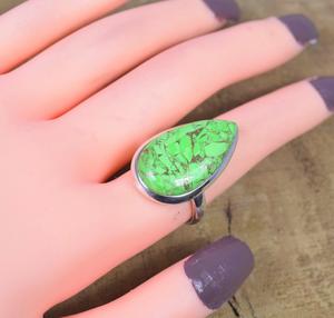 925 Sterling Silver Oyster Copper Turquoise Ring Spiny Oyster Gemstone Silver Ring Pear Cut pour les mariages des femmes Anniversaires - Product Image 4