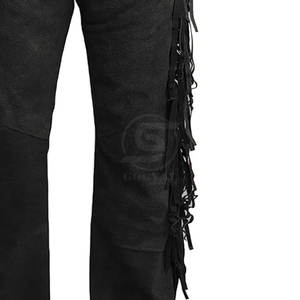 Pantalons pour hommes de style unique en vente en gros pour la vente en ligne, lavés, personnalisés avec votre propre design, franges en cuir suédé - Product Image 4