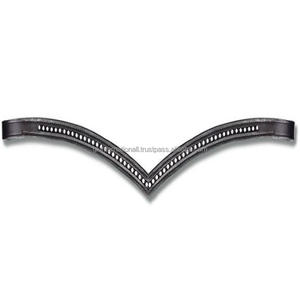 Bande de front de cheval en cuir anglais noir en forme de V profond avec coutures de rembourrage doux et strass à une rangée de cristaux bande de front bling - Product Image 4