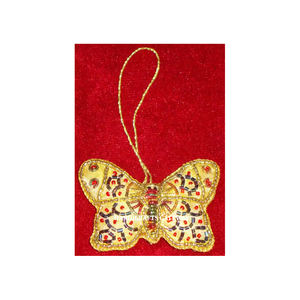 Beautiful Golden Zari and Beaded Work for <b>Butterfly</b> Shape Unique Design Christmas Tree <b>Ornament</b> Used for Home Decorations - Product Image 1