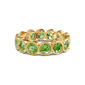 Bague Éternité Ronde Vert Océan avec Diamant de Laboratoire 1.00 Ct Tw en Or Massif 14K, Couleur Vert Océan, Pureté VS, Teinte Fraîche et Côtélienne - Product Image 5