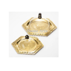 Plateau à chocolat martelé en aluminium avec dôme en verre Serveur à gâteaux de grande qualité avec dôme pour mariage - Product Image 4