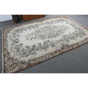 5.9x9 ft Rug, Vintage Turkish Rug, <b>Brown</b> Blue Southwestern <b>Wool</b> Rug - Product Image 4