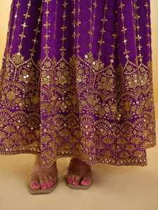 ชุดยาว anarkali สีม่วงสง่างามพร้อมการปักสีทองสำหรับผู้หญิงชุดเดรสยาวสไตล์อินเดียชนเผ่าชุดแต่งงาน - Product Image 6