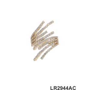 14K oro amarillo negrita elegante diseño de onda contemporánea anillo de declaración de diamantes de varias filas aspecto elegante de moda - Product Image 1