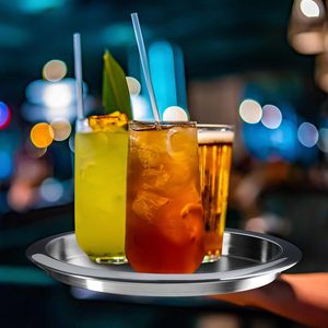 Bandeja redonda de acero inoxidable para servir, bandeja de barra para mostrar bebidas, flautas de whisky, bandejas circulares para hoteles domésticos - Product Image 5