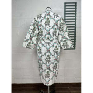 Kimono long en coton Kantha Reine pour femme, veste décontractée d'été, vert pastel, tissu tissé doux Affe Tier - Product Image 6