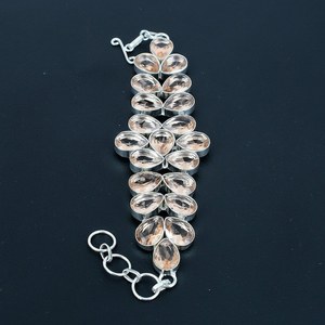 Plata de Ley 925 excelente calidad chapado en oro pulsera de diseñador hecha a mano de moda melocotón morganita piedra preciosa - Product Image 6