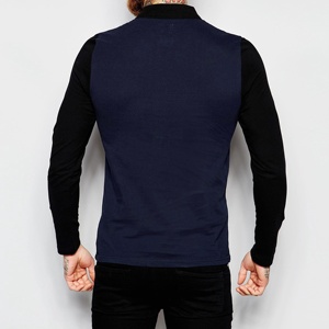 BD เสื้อโปโลแบบมีกระดุมสองเม็ดแขนยาวสีกรมท่าสำหรับผู้ชายทรงเข้ารูป