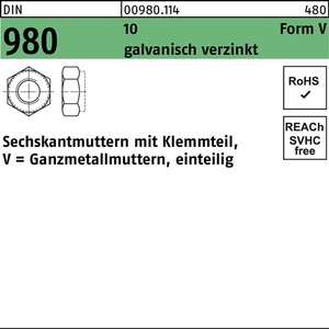 Tuerca Hexagonal DIN 980 VM 14 10 Electrogalvanizada 100 Piezas - Product Image 1