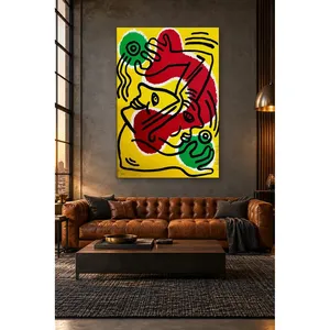 Impression sur toile Fida Keith Haring Faces Spirales Rouges et Vertes - Product Image 2