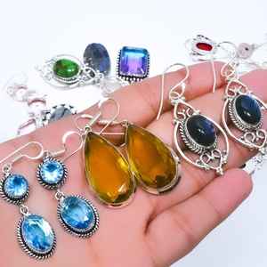 ต่างหูเงินสเตอร์ลิง925แบบมากมายพร้อมพลอยหลากสีขาวหินหยกผสมดีไซน์แบบธรรมชาติสำหรับงานเลี้ยงหรือเป็นของขวัญ - Product Image 2