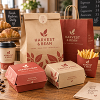Ensemble d'emballages personnalisés pour café AT PACK avec sac en papier imprimé avec logo, boîte à hamburger et emballage pour plats à emporter pour les cafés