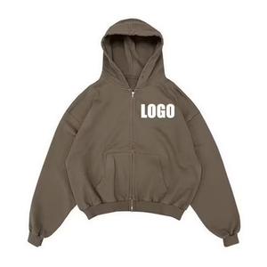 Custom Logo High Quality Cotton French Terry Boxy <b>Crop</b> <b>Zip</b>-<b>up</b> <b>Hoodies</b> Vintage Washed Blank <b>Crop</b> Men Zipper <b>Hoodies</b> & Sweatshirts - Product Image 4