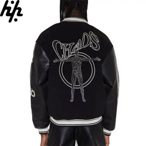 OEM venta al por mayor de calidad superior negro Letterman Varsity chaqueta personalizada bordado mangas de cuero fabricado invierno de talla grande - Product Image 3