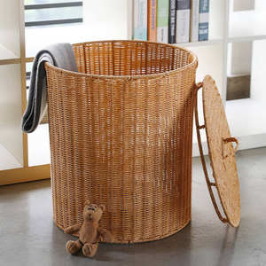 Handmade Round Rattan Woven Waste <b>Bins</b> <b>Lids</b> Wicker Baskets Laundry Hamper Other Home Clothing Storages & Organization - Product Image 6