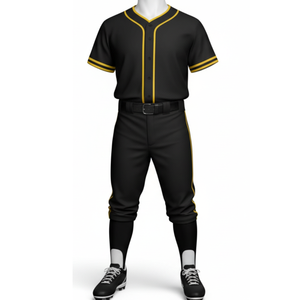 Uniforme de Béisbol Negro y Dorado OEM, Jersey Tradicional con Botones Completos y Ribete en Contraste, Conjunto de Pantalones Deportivos de Alto Rendimiento - Product Image 2