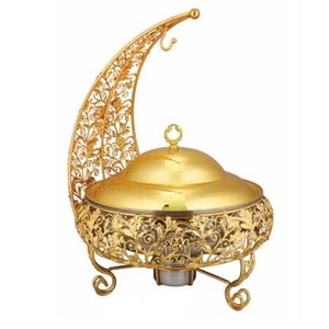 Plato de frotamiento dorado de diseño elegante, plato que contiene comida, mesa de cena, servicio de comida, accesorios de boda, calentador de alimentos, Buffet - Product Image 1