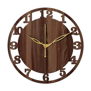 Braune MDF Holz Wanduhr für Zuhause Stilvolle neueste 3D Big | Designer Wanduhr für Wohnkultur