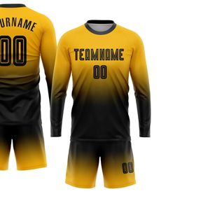 ชุดเสื้อฟุตบอลแขนยาวไล่เฉดสีระบายอากาศแห้งเร็วชุดฝึกซ้อมเสื้อและกางเกงขาสั้นสำหรับผู้ชายเยาวชน - Product Image 2