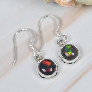 Black Ethiopian Opal Shape Gemstone Bezel Setting Solid 925 <b>Sterling</b> <b>Silver</b> <b>Dangle</b> <b>Earrings</b> Elegant Wedding Party Gift Fine - Product Image 2