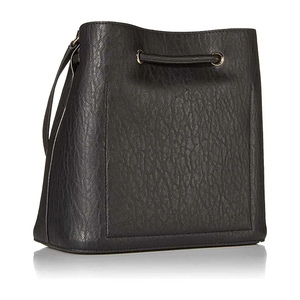Bolso Tipo Cubo de Cuero Genuino para Mujer, Cierre con Cordón, Correa para el Hombro, Estilo Minimalista, Uso Diario, Textura Saffiano Negra - Product Image 3