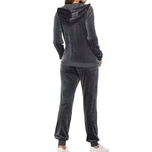 Wholesale Premium Women's Solid Front Hooded Velvet <b>Winter</b> Tracksuit Two-Piece Long Sleeve <b>Top</b> Jogger Pants Set Custom Color - Product Image 3