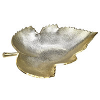 Plateau de service en aluminium doré moderne, motif feuille peu profonde, couleur personnalisable, design contemporain pour la maison et l'hôtellerie
