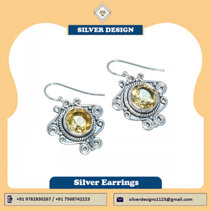 Pendientes de Gema Natural de citrino de Ley 925 para mujer, pendientes de cabujón de plata de fabricación india al mejor precio - Product Image 4