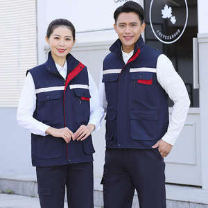 <b>Winter</b> High Visibility Fluorescent Reflective Warm Zipper Men Polyester Work Sleeveless Vest - Product Image 3