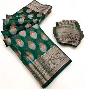 DERNIER DESIGNER BANARASI ORGANZA TISSAGE DE SOIE AVEC BROCADE SAREE - Product Image 3
