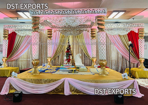 สลักรูปครึ่งวงกลมที่น่าตื่นตาตื่นใจสำหรับงานแต่งงานของอินเดีย Mandaps แกะสลักสีทองพร้อมเสาทางเดินตกแต่ง UK DST - Product Image 3