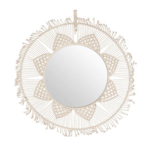 Miroir mural suspendu en macramé tissé à la main avec perles pour décoration intérieure moderne de style bohème - Product Image 3