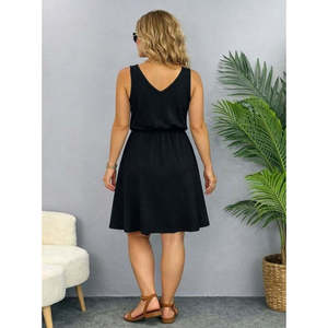 Jane's Women's Casual Viscose A-Line Mini <b>Dress</b> with Spaghetti Straps, V-Neck, and Shirred <b>Elastic</b> Waist for Summer Daily Wear - Product Image 3